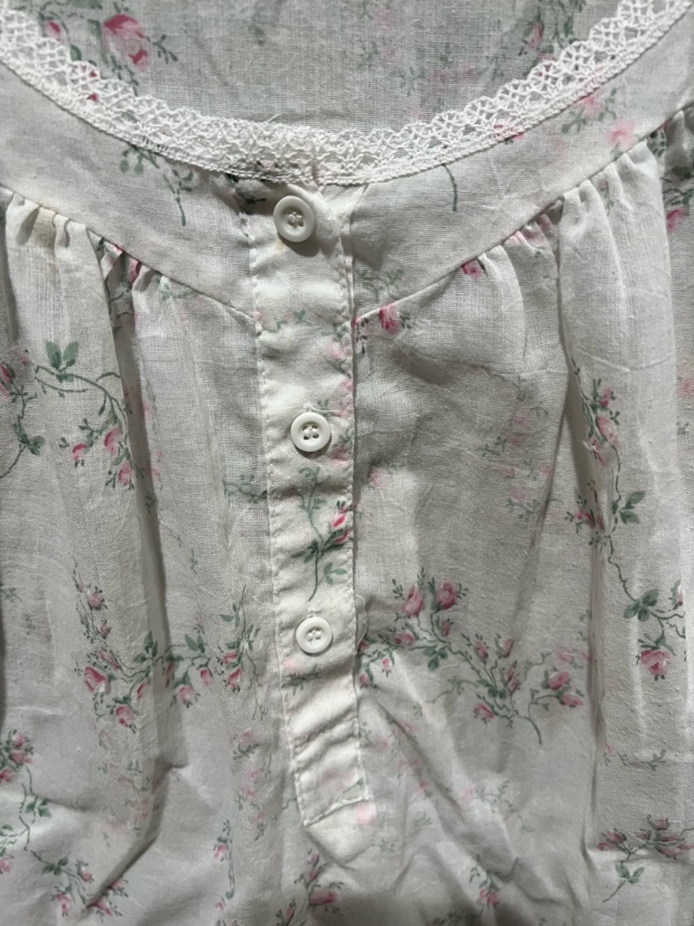 Sleeveless Floral Cotton Chemise Nightdress - White with Pink Floral Vintage - Picture 2 of 3